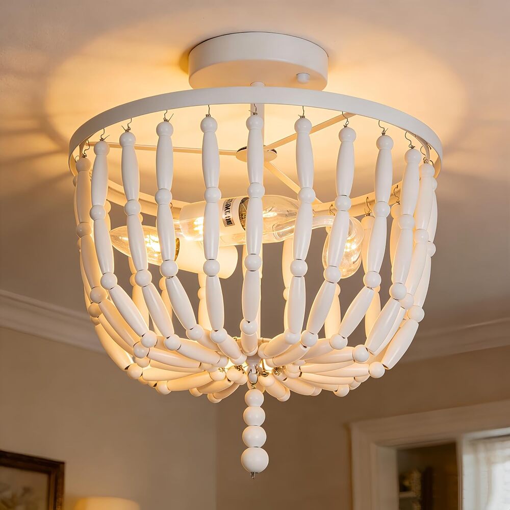 Maxax 12.5" wood bead ceiling light, farmhouse boho, E12 base
